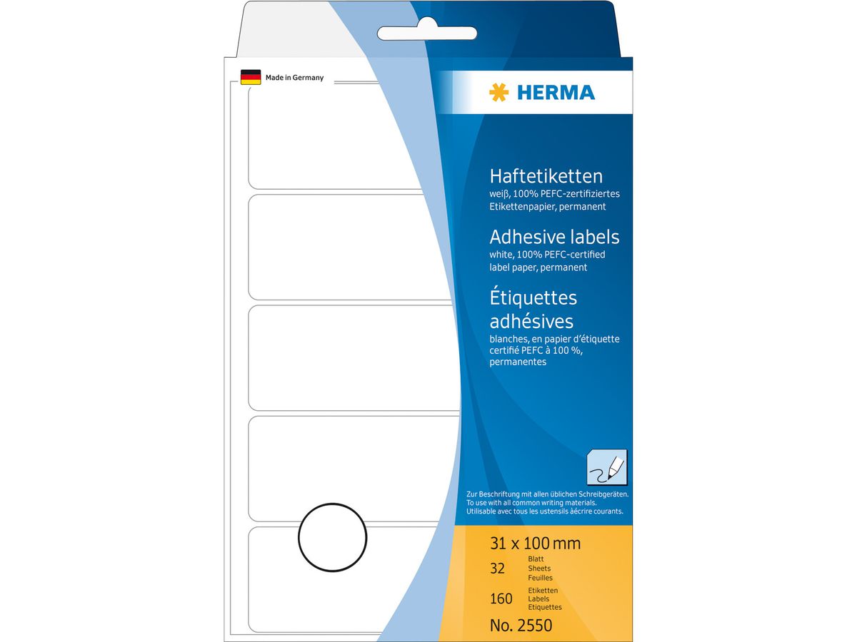HERMA Etichette 31×100mm 2550 bianco 160 pezzi (4008705025508)
