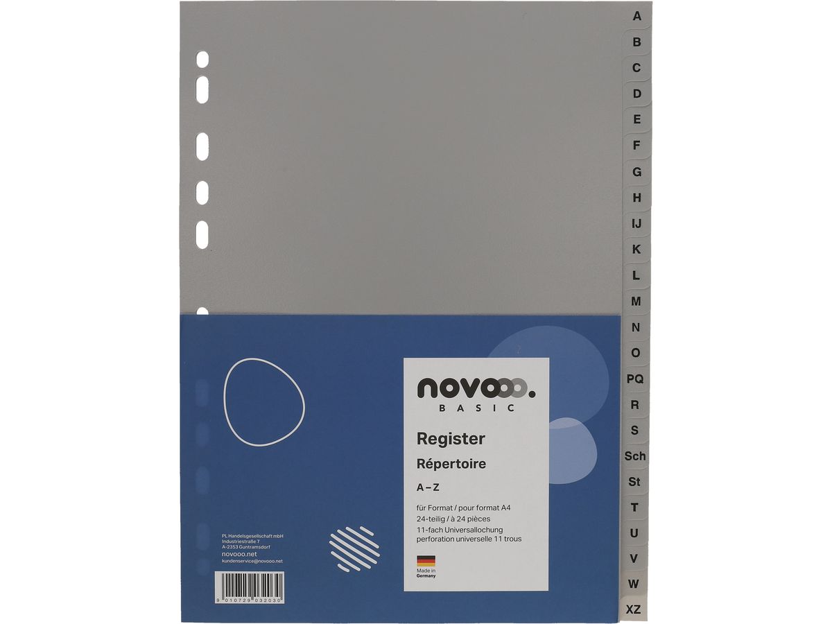 NOVOOO Register PP A4 40956 grau A-Z 24tlg. (9010729032030)