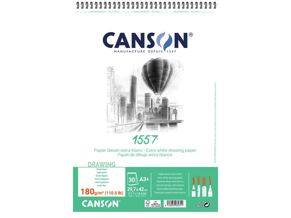 CANSON Skizzenpapier A3 31412A005 180g, weiss 30 Blatt (3148950034311)