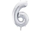 PARTYDECO Ballon en plastique no. 6 86cm FB1M-6-018 argent (5902230736061)