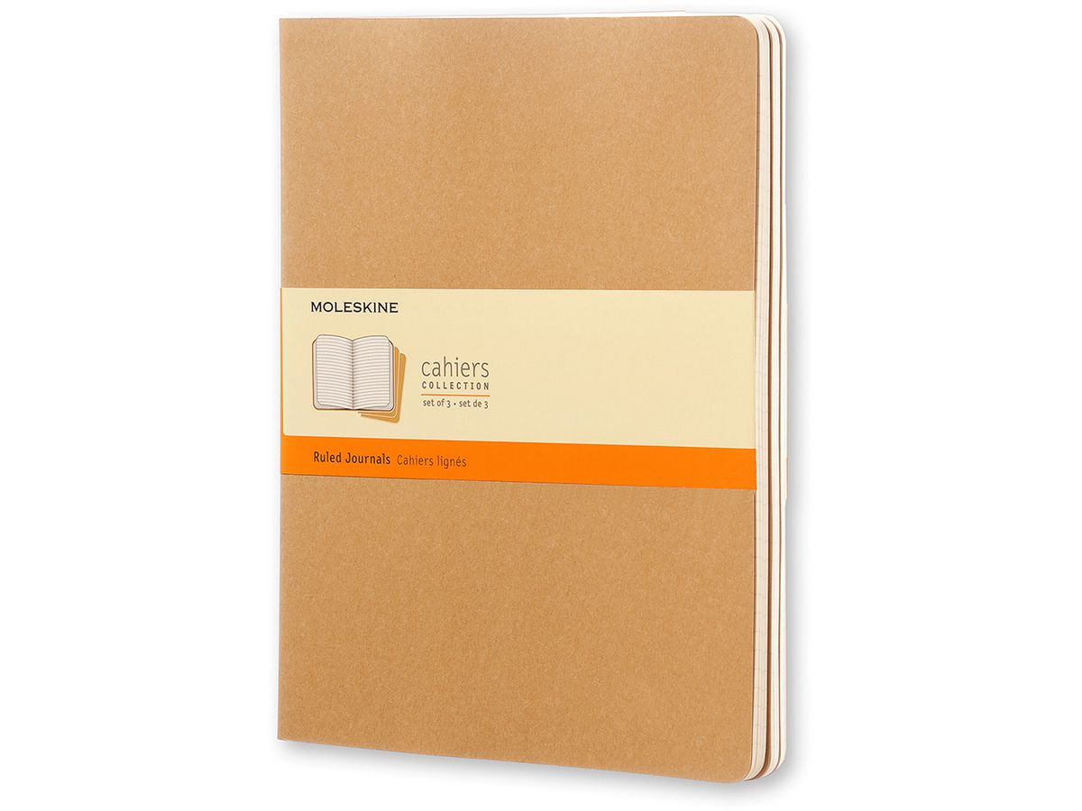 MOLESKINE Notizheft Cahier XL 25x19cm 705045 liniert, natur 3 Stück (9788883705045)
