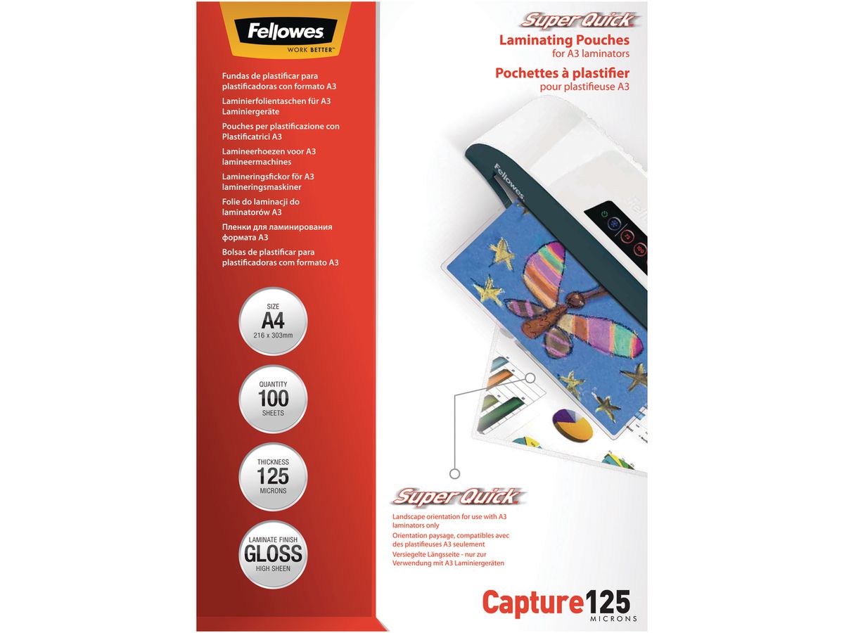 FELLOWES Pelicole per laminazione A4 5440101 lucido, 125my 100 pezzi (0077511544019)