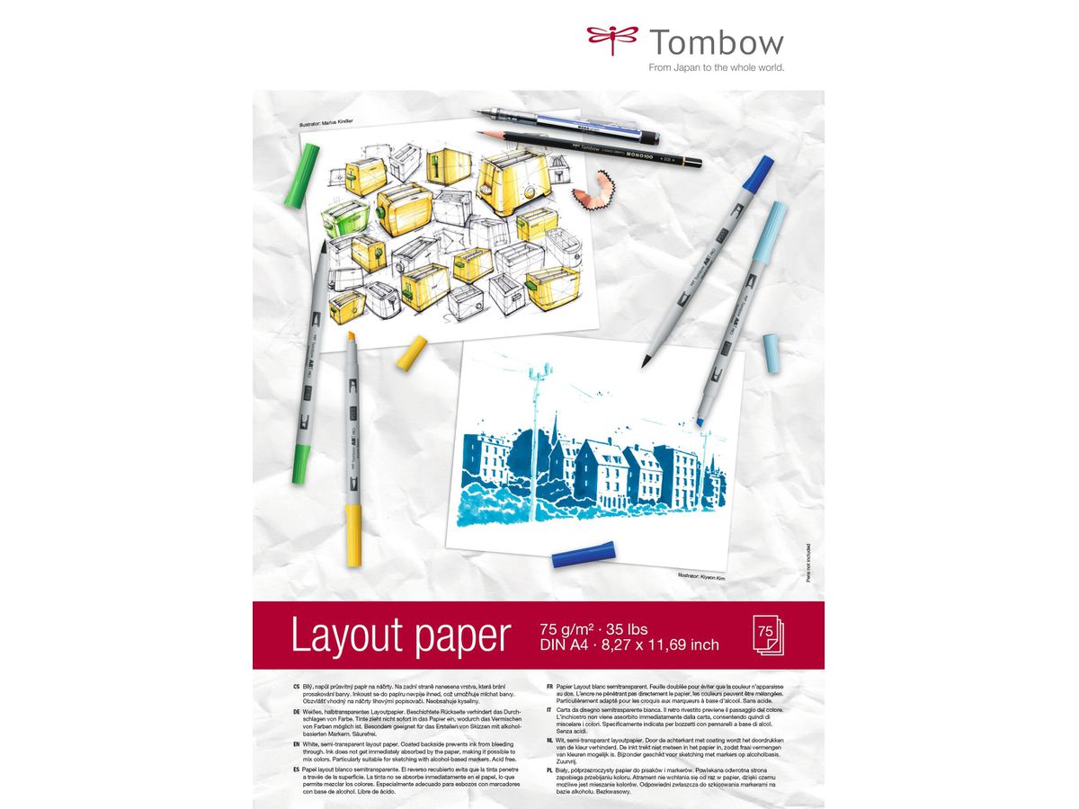 TOMBOW Bloc Layout A4 PB-LAYOUT blanc, 75g 75 flls. (4003198950252)
