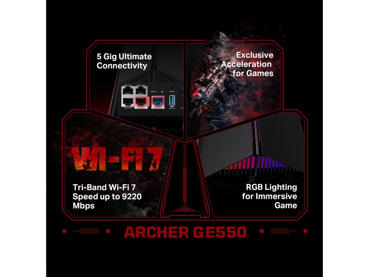 TP-LINK Tri-Band WiFi 7 Gaming Router Archer GE550 BE9300 (8885020625530)