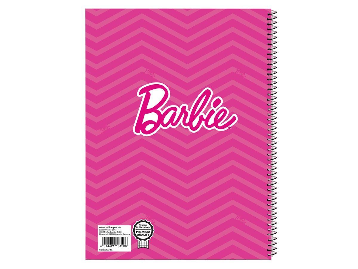 ONLINE Collegeblock Barbie A4 18120/10 quadrillé, 90gr., ass 80 flls. (4014421181206)
