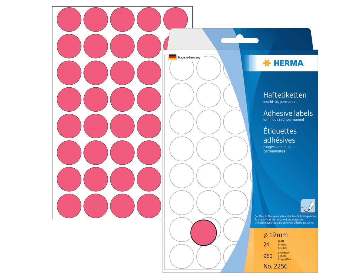 HERMA Etiquettes ronde 19mm 2256 rouge 960 pcs. (4008705022569)