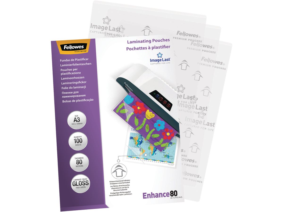 FELLOWES Pochettes à plastifier A3 5306207 brillant, 80my 100 pcs. (0077511530623)