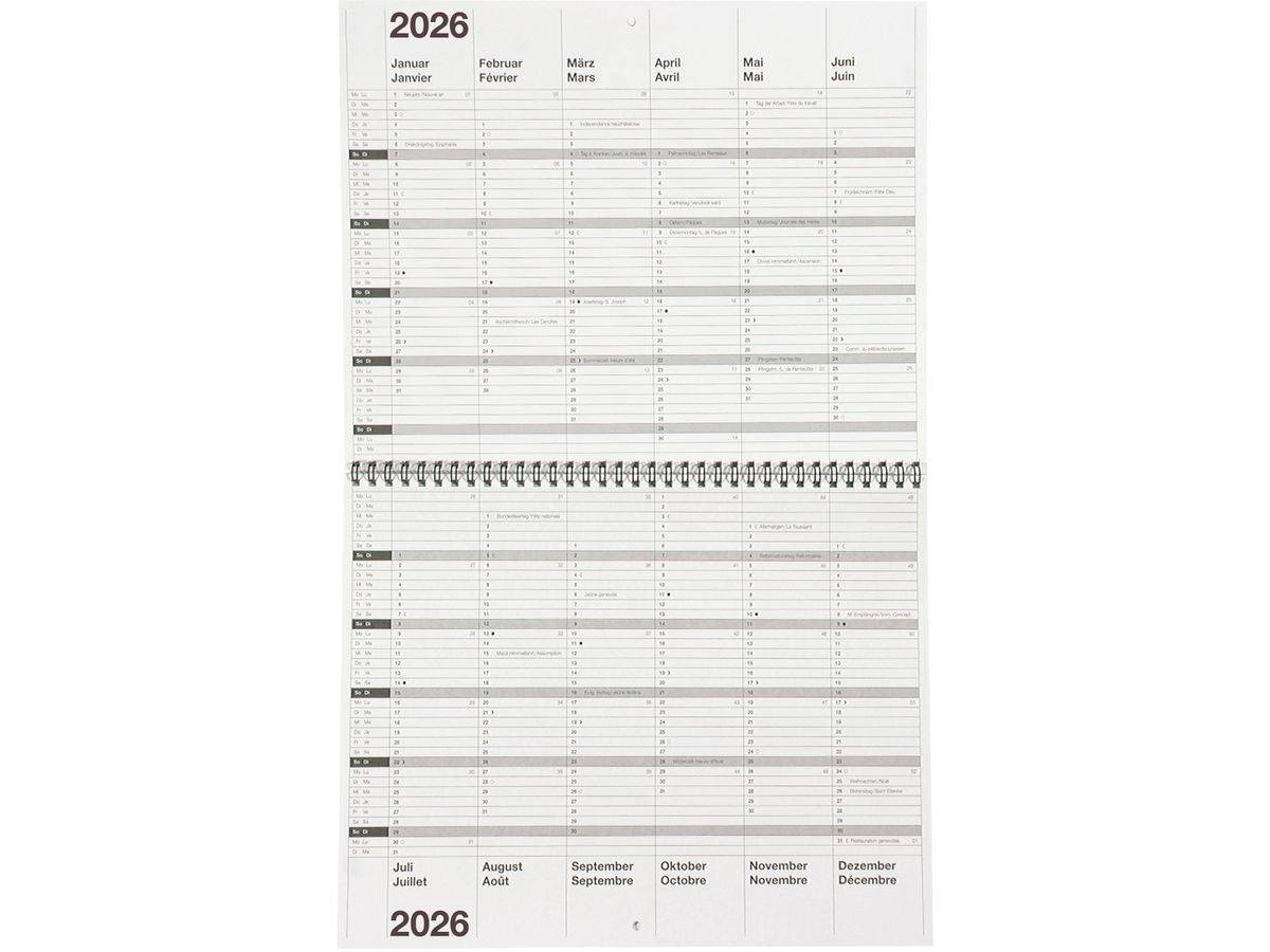 BIELLA 10-ann Cal.mural Wire-O 2026 878310000026U 1A/2P gris DE/FR 30x24cm (7611365527564)