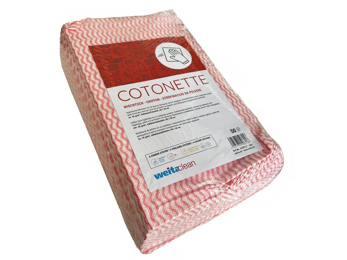 WEITACLEAN Lingettes Cotonette 38x60cm 238511 rouge 50 pièces (5425035596116)
