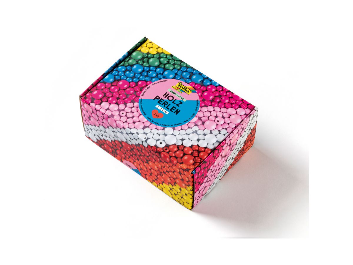 FOLIA Perles en bois basic 1000g 22992 Jumbo Pack, 1-1.8 cm (4001868140866)