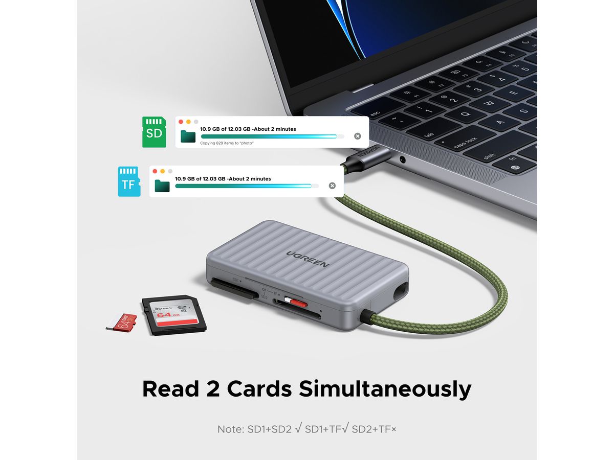 UGREEN Card Reader 55886 1xUSB-C,2xSD,1xTF, Grey (BB) (6941876258864)