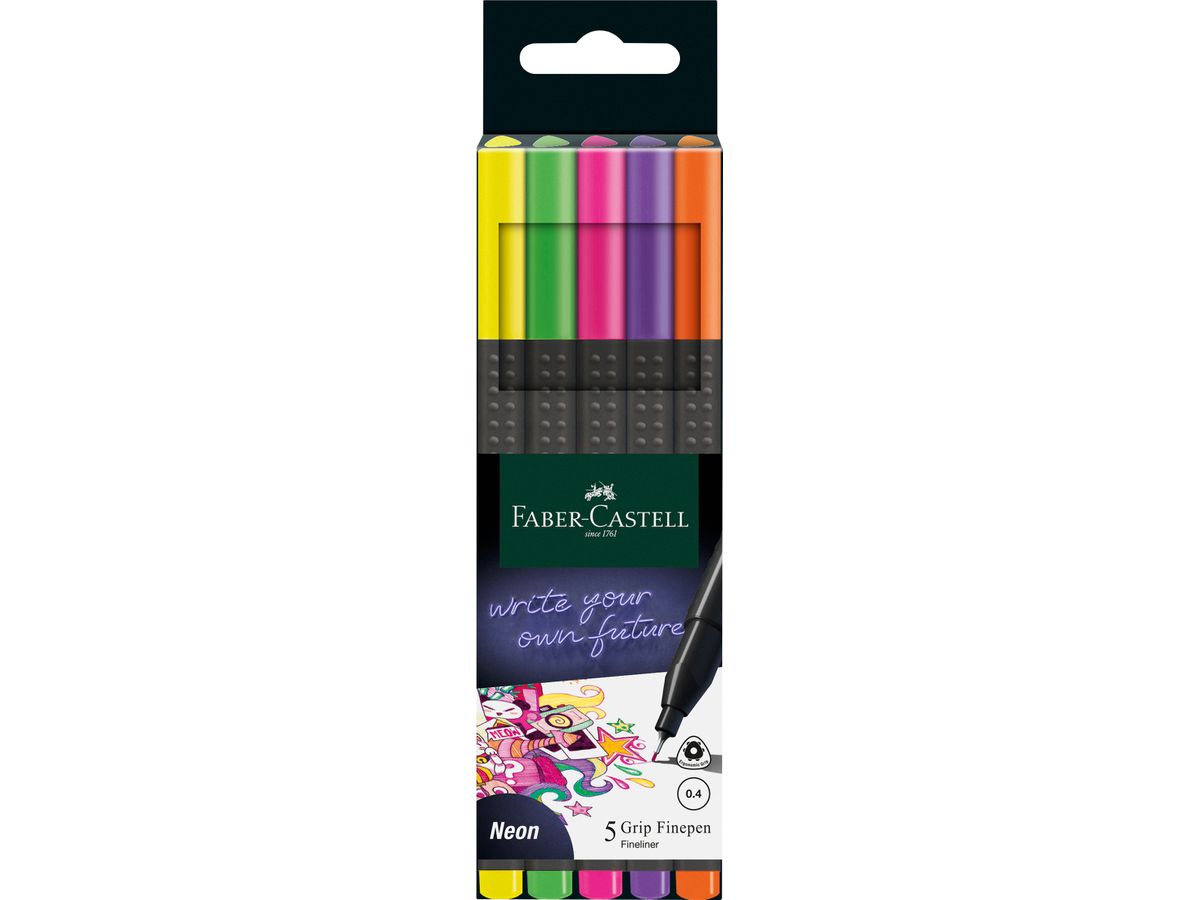 FABER-CASTELL Finepen Grip 0.4mm 151603 5 colours, neon (4005401516033)