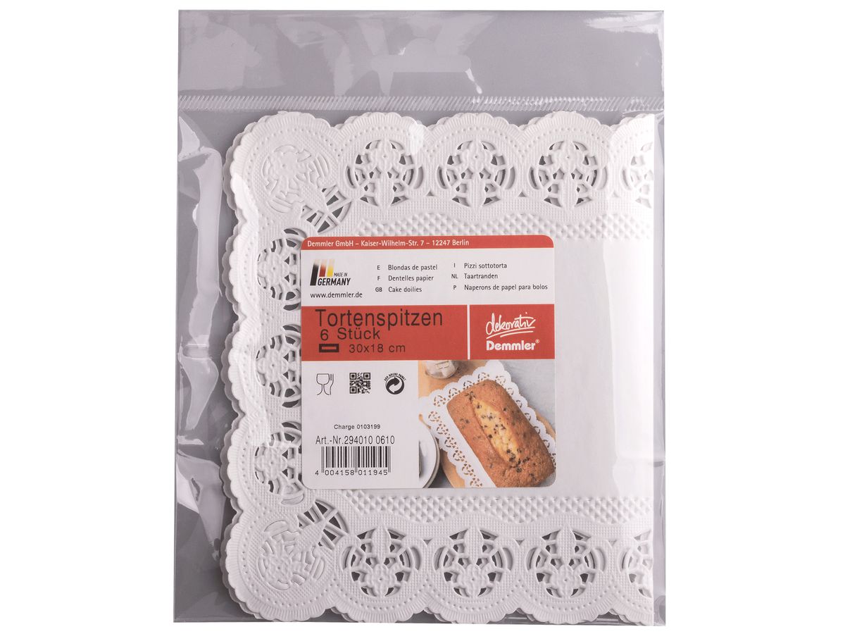 DEMMLER Merletto torta angolare 2940100610 30×18cm, 6 pezzi bianco (4004158011945)