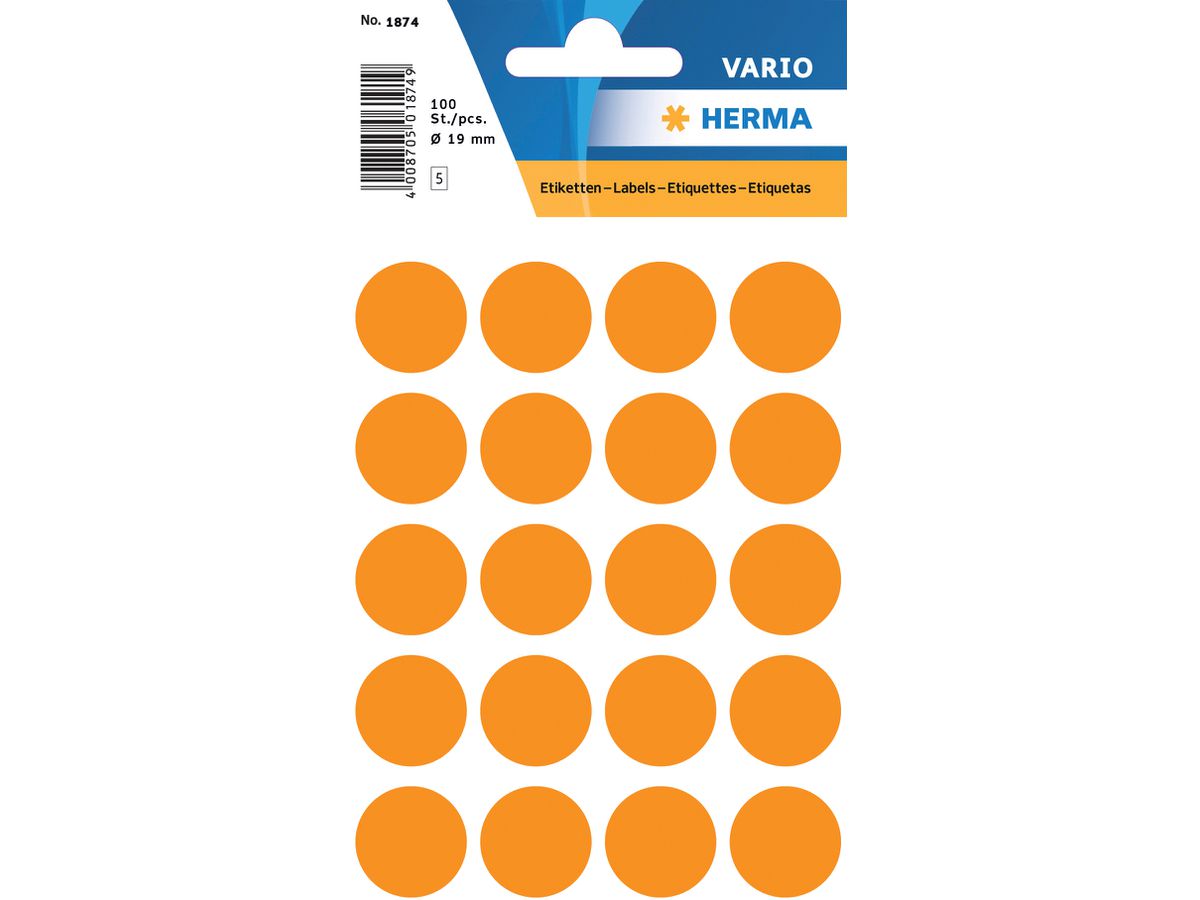 HERMA Etichette rontondo 19mm 1874 arancione 100 pezzi (4008705018746)