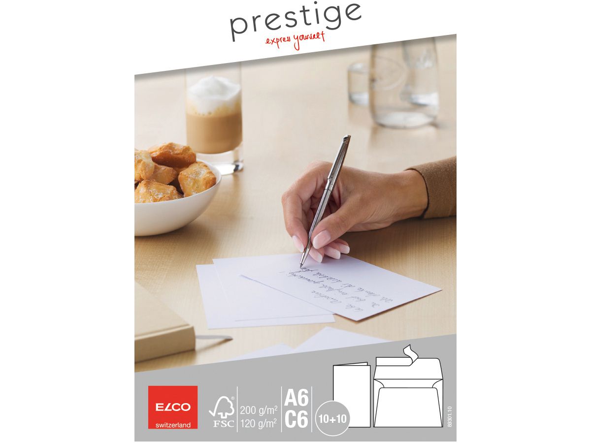 ELCO Cartes Prestige A6/C6 89301.10 blanc,a.envelope,200gm2 10pcs. (7611722014454)