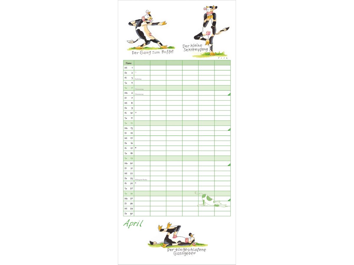 DUMONT Familienplaner 2026 260668 Yoga Kühe 6 Spalten 22x49cm (4069095006683)