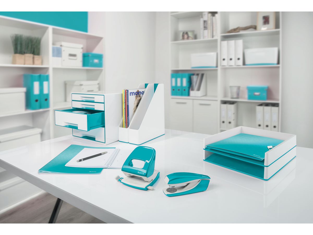 LEITZ Schubladenbox WOW Cube A4 52132051 weiss/eisblau, 4 Schubladen (4002432115372)