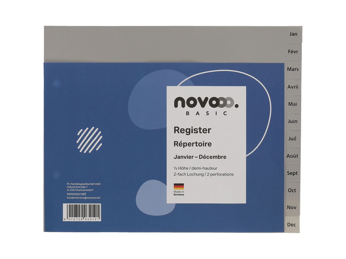 NOVOOO Register PP 1/2 Höhe 40974 grau Jan-Déc FR (9010729032191)