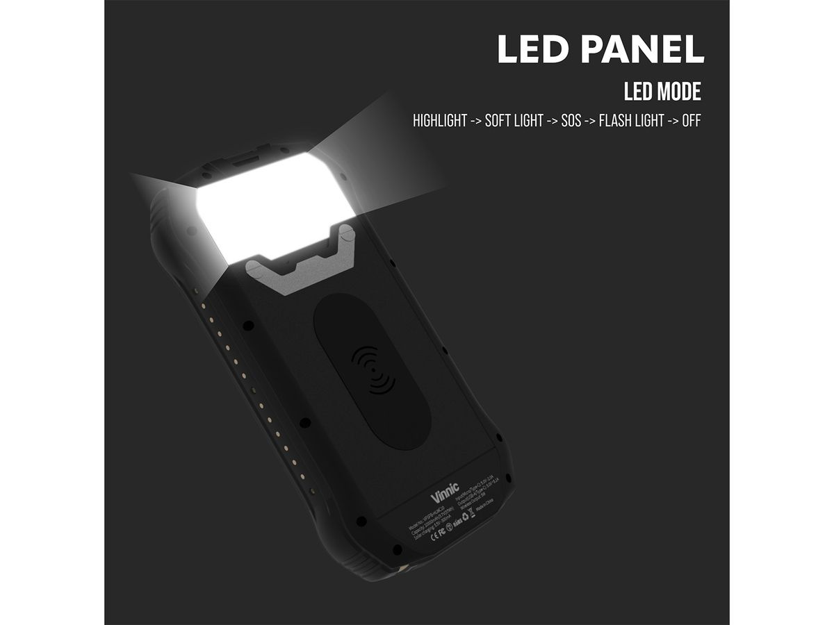 VINNIC Solar Powerbank 10'000 mAh VPSPB-HLWC10 w/LED Panel,Wireless Charg. (4898338016789)