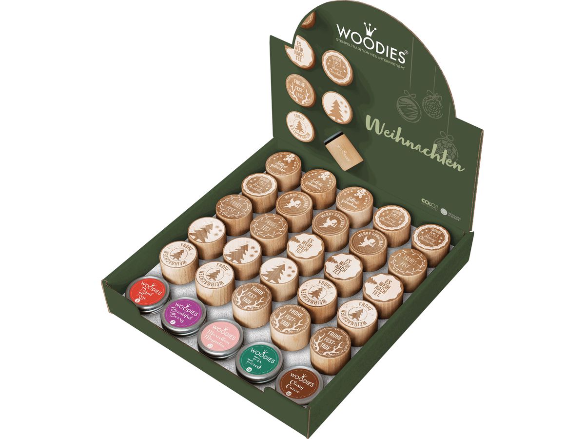 COLOP Woodies Display Noël 151336 25 tampons, 5 coussins (5420078607058)