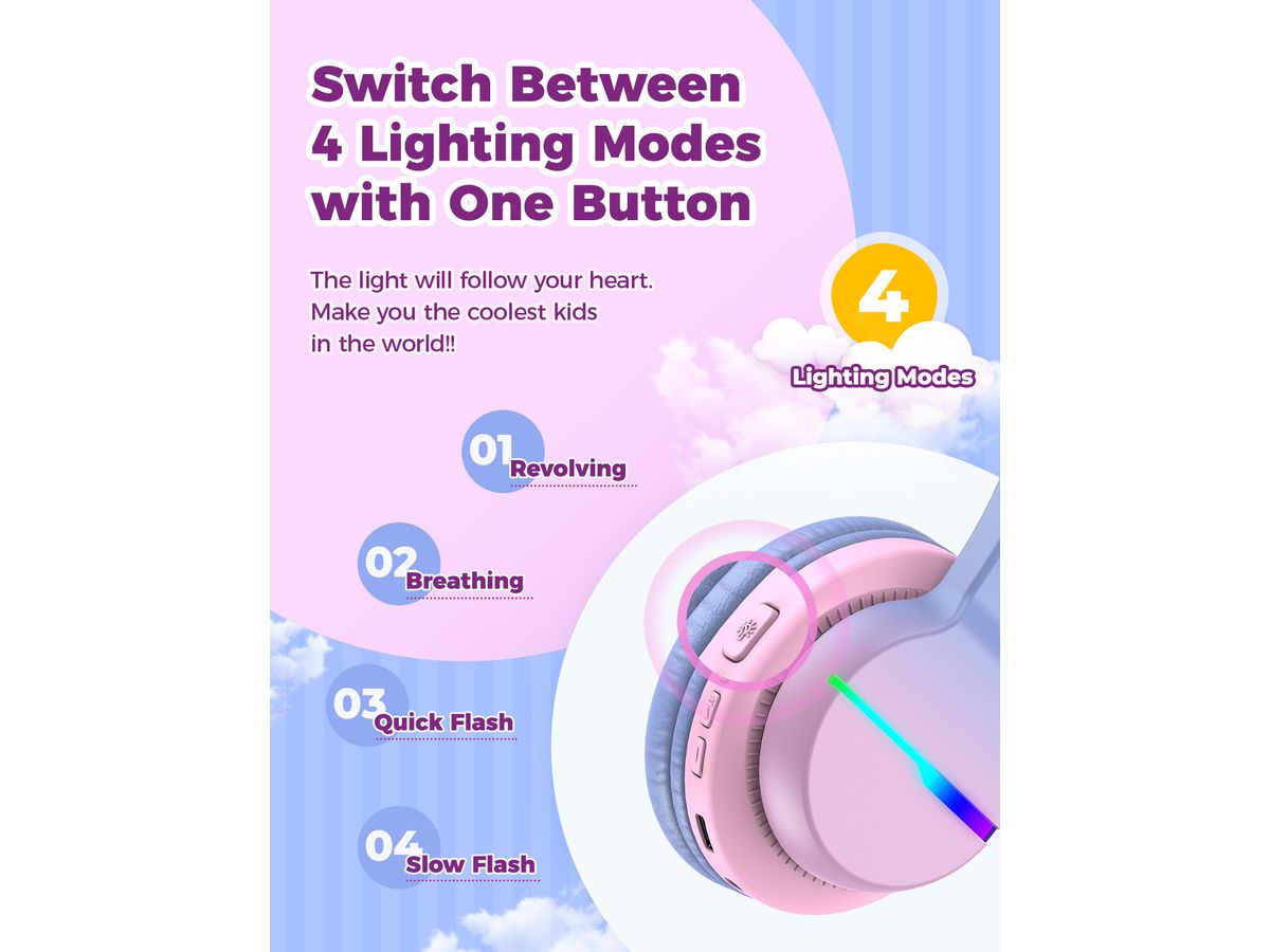 ICLEVER Kids Bluetooth Headphones C03-1702N-29 BTH12, LED, gradient pink (6934911796209)