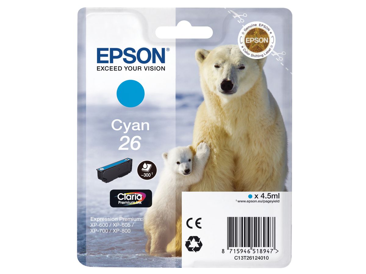 EPSON Cart. d'inchiostro cyan T261240 XP 700/800 300 pagine (8715946625584)