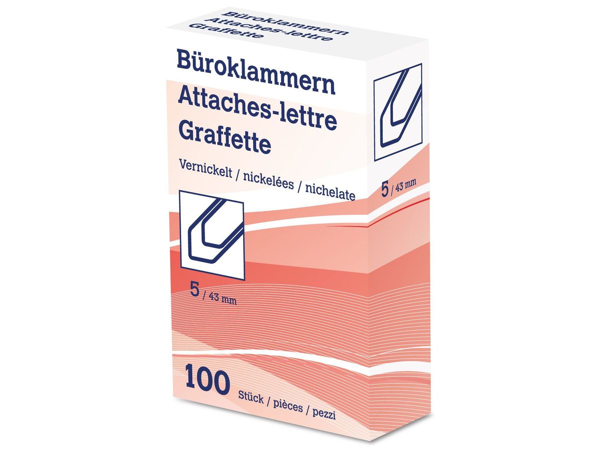 NEUTRAL Büroklammern Nr. 5 6208 43mm vernickelt 100 Stk. (7612020062086)