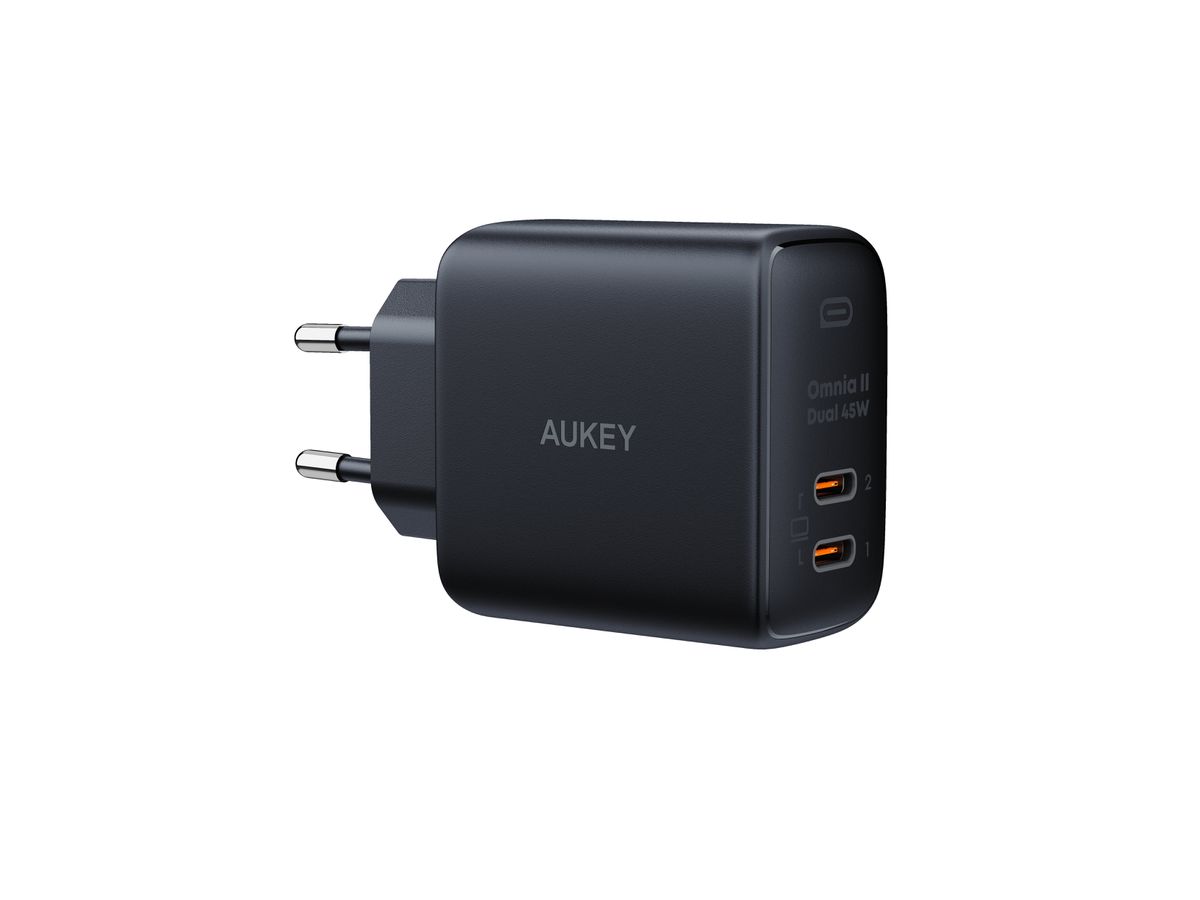 AUKEY Omnia II Dual 45W GaN PD PA-B4T BK 2-Port USB-C Wall Charger B. (0689323787500)