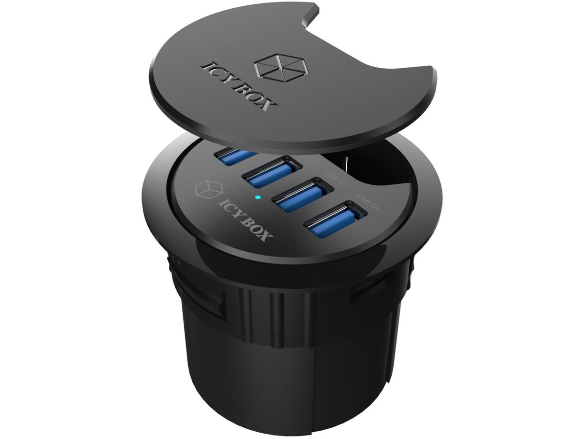 ICY BOX In-Desk USB Hub 60 mm black IB-HUB1403 4x USB 3.0 Typ A (4250078164760)
