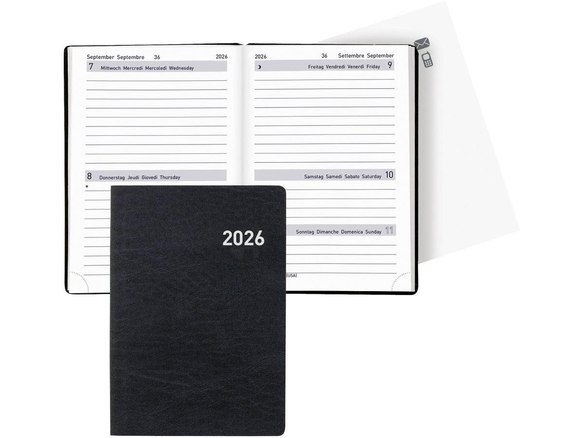 BIELLA Taschenagenda Tell 2026 823201020026U 2T/1S schwarz ML 8.5x12.5cm (7611365525140)