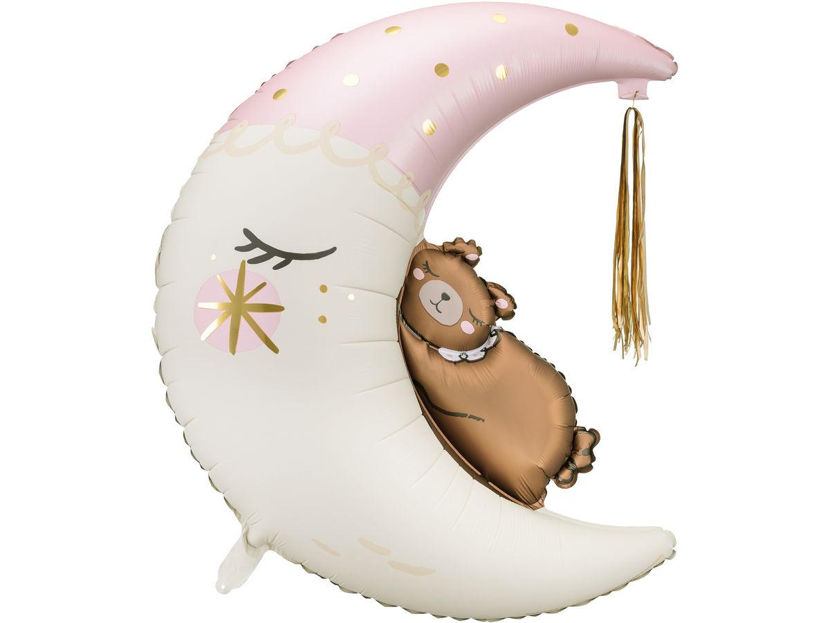PARTYDECO Folienballon 86cm FB196 Teddybär auf dem Mond rosa (5904555014770)