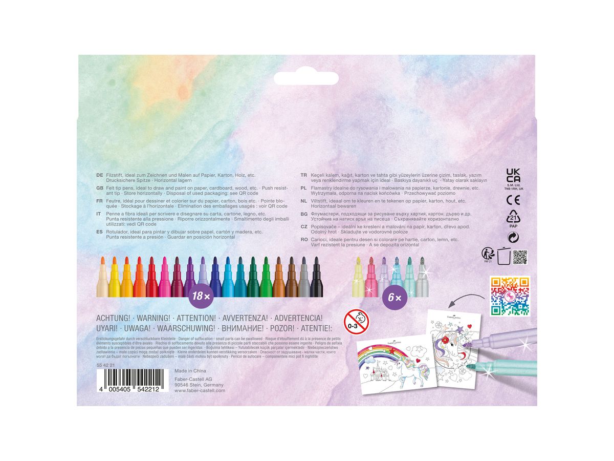 FABER-CASTELL Pennarelli unicorno 554221 incl. Sticker 24 pezzi (4005405542212)