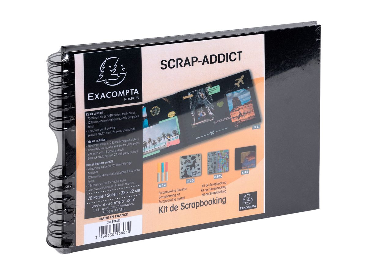 EXACOMPTA Kit Scrapbooking 32x22cm 16801E schwarz 70 Seiten (3130630168010)