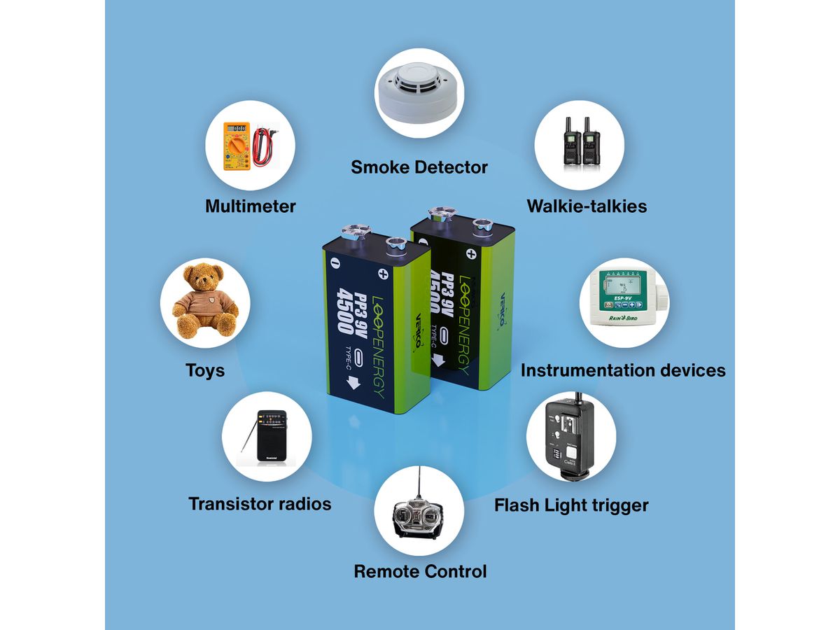 VERICO LoopEnergy Akku USB-C 1UDBT-A3WEB2 9V/6LR61 (500mAh) 2 Stück (4713095608995)