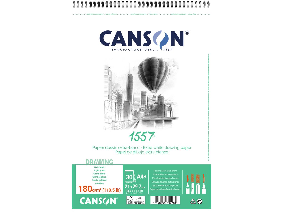 CANSON Papier à croquis A4 31412A004 180g, blanc 30 feuil (3148950034281)
