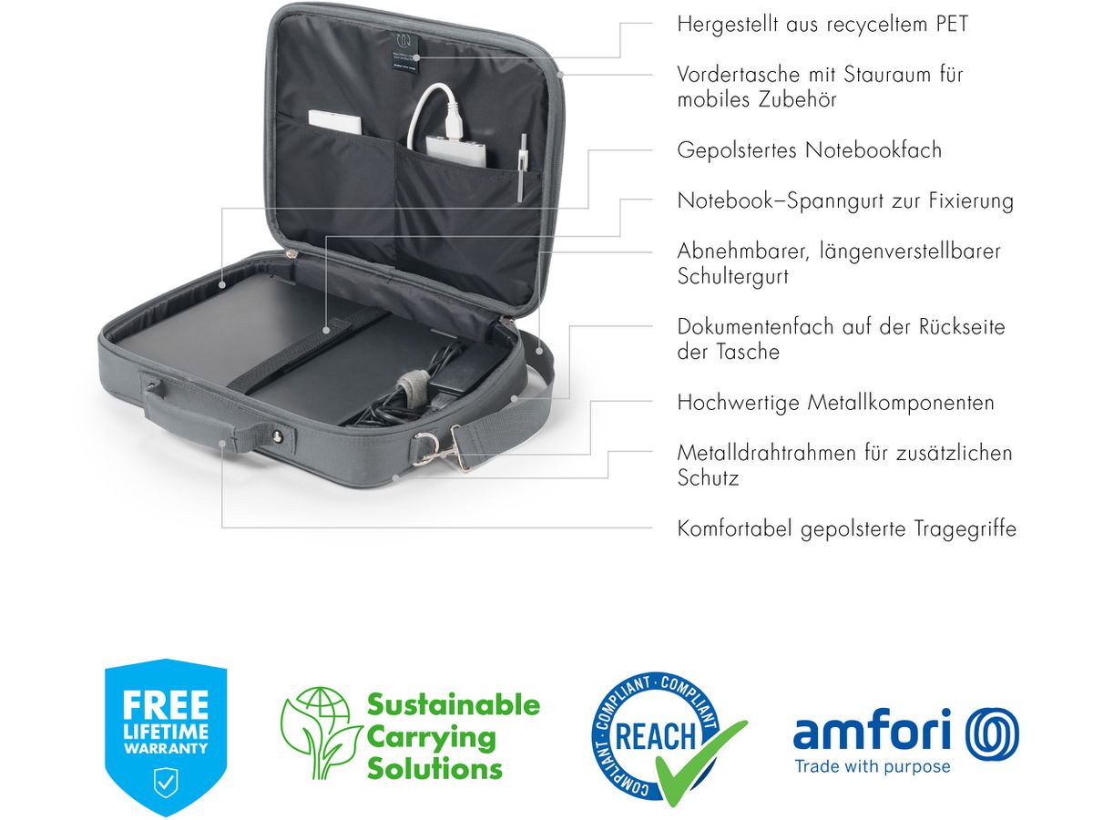 DICOTA Laptop Bag Eco Multi BASE D30918-RPET 14-15.3 inch Grey (7640186418911)