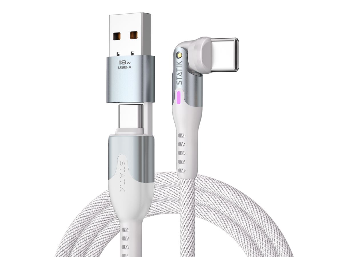 STATIK PowerPivot Pro Nylon Braided PUP-0455-3FT-CC-WHT USB-C to C, 1m, 100W White (0810024057689)