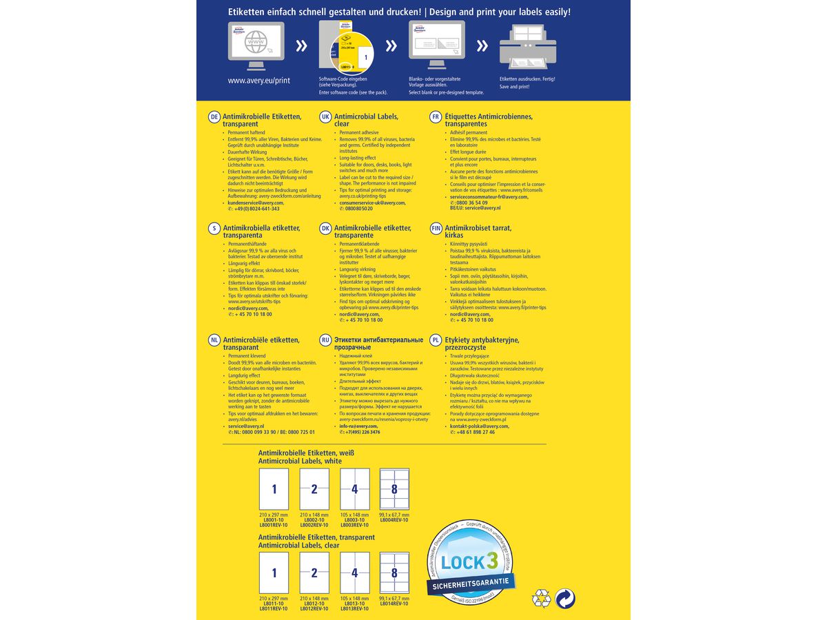 AVERY ZWECKFORM Etiketten L8011-10 Antimic. 210x297mm transp. (4004182380116)