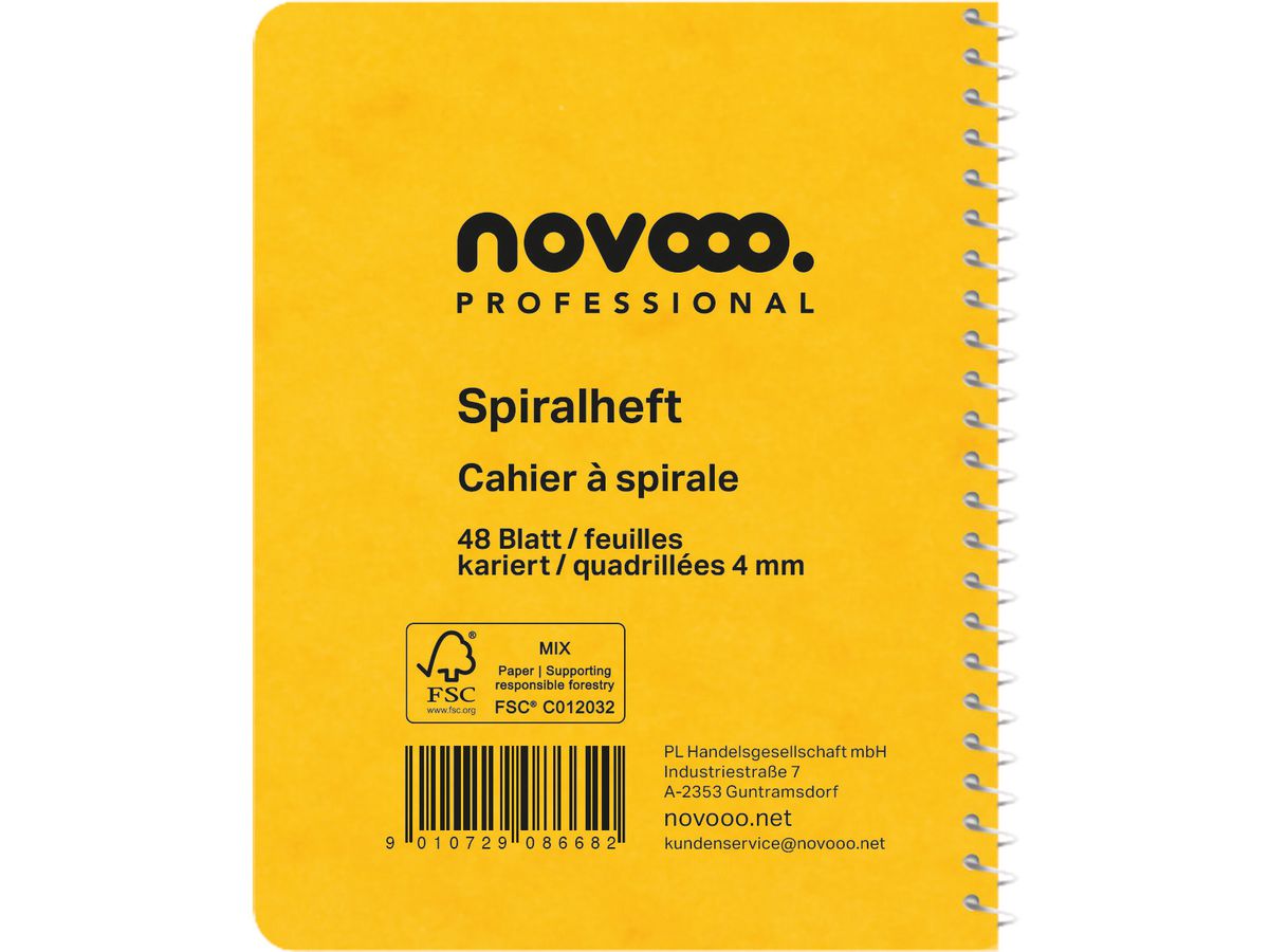 NOVOOO Spiralheft ass. 9.1×12.1cm 729776 kariert, 4mm, 70g 48 Blatt (9010729086682)