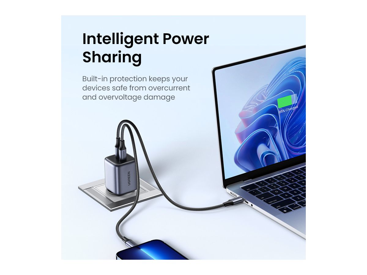 UGREEN USB C Wallcharger Nexode 90573 Dual,45W,PD GaN, Black (6957303895731)