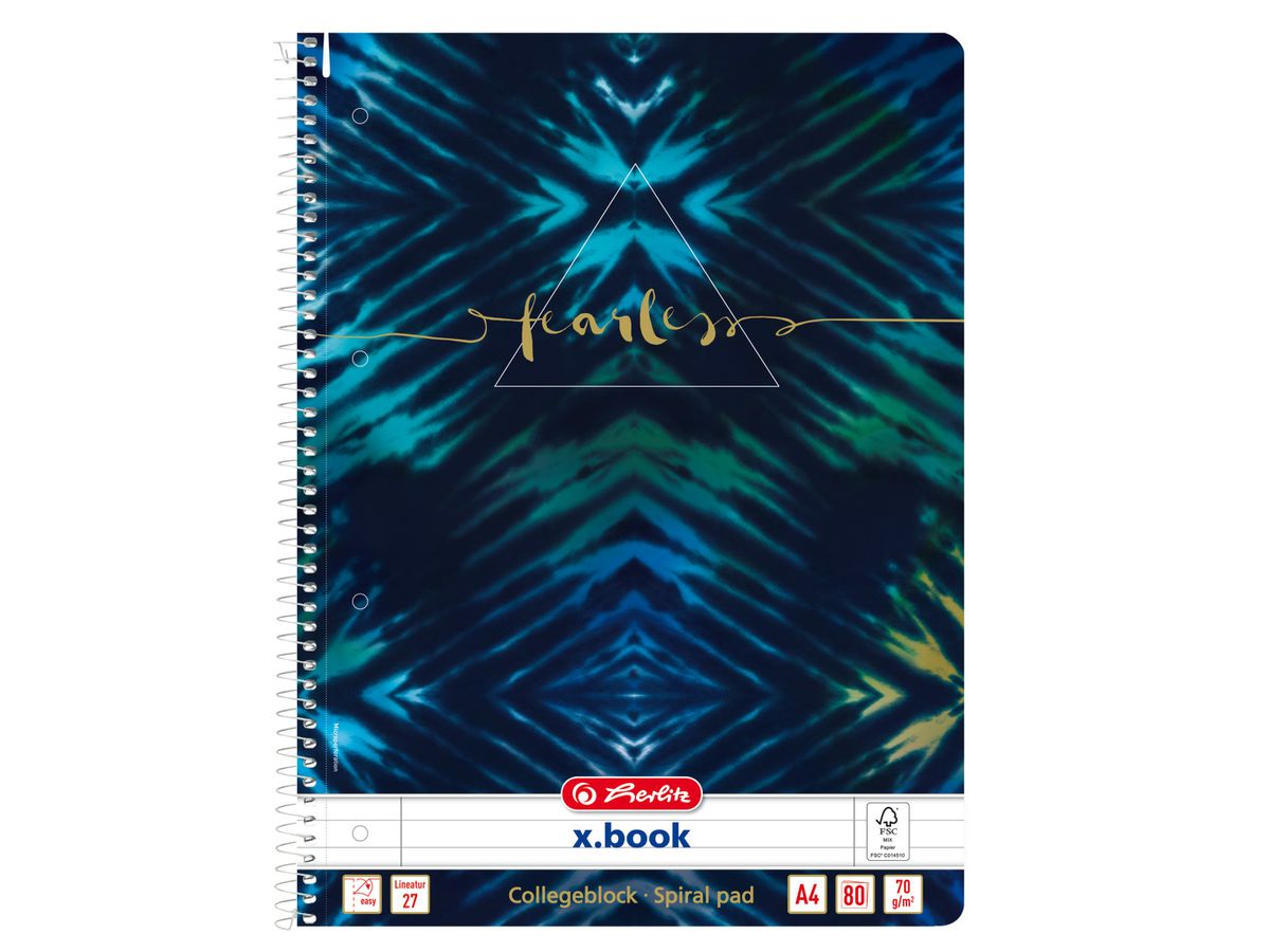 HERLITZ Blocco note spir. A4, 70 g/m2 50044160 New Batik Fearless liniert 9mm (4008110365251)