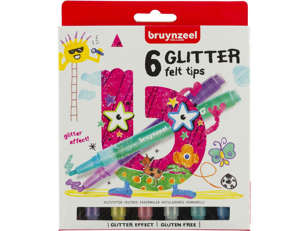 BRUYNZEEL Glitzer Fasermalerset Kids 60126006 6 Farben (8712079421007)