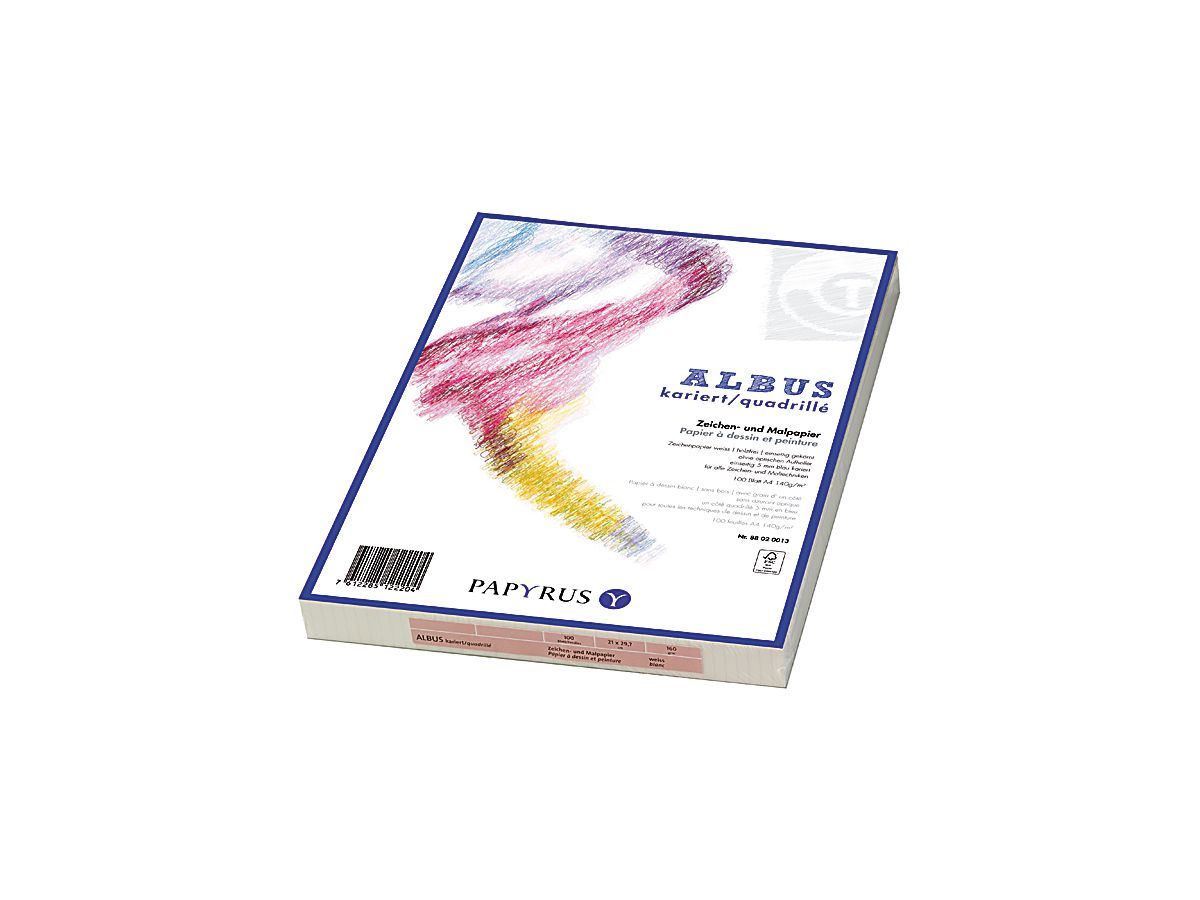 PAPYRUS Carta per disegno A4 88020013 140g, quadrett. 5mm 100 fogli (7612285122204)