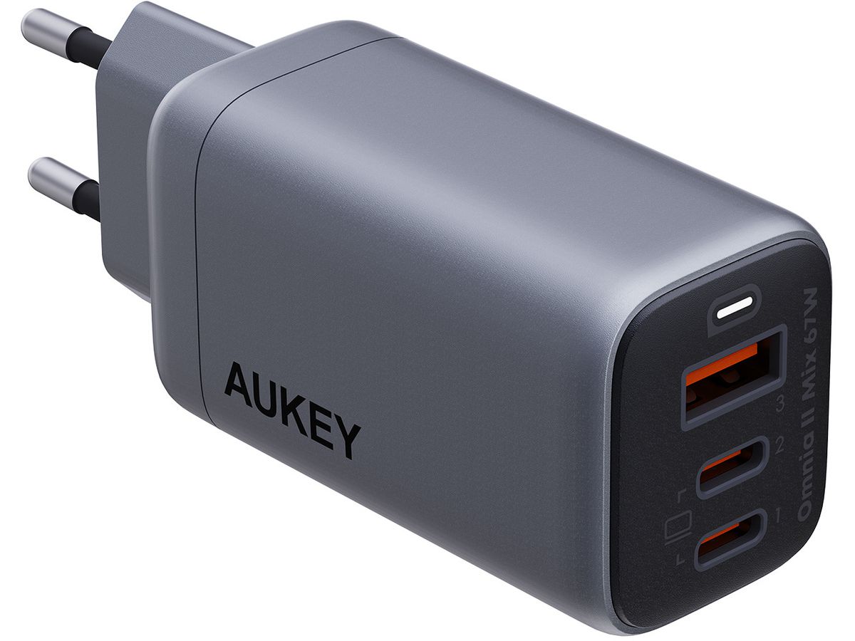 AUKEY OmniaMix II 67W GaN PD PA-B6U GY 3-Port, Wall Charger (0689323786893)