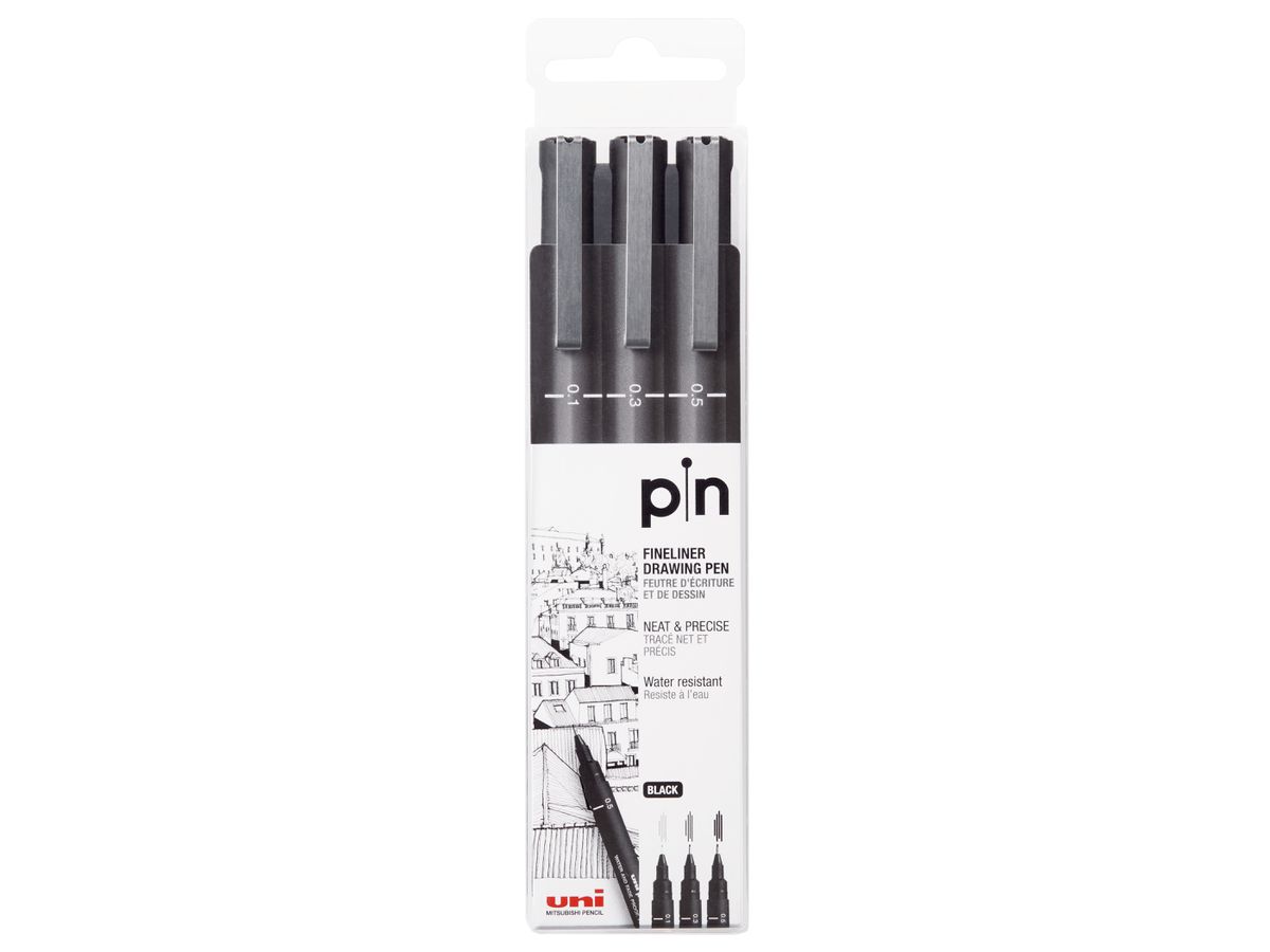 UNI-BALL Fineliner Pin 0.1-0.5mm PIN200(S) BLACK 3P nero (4902778260272)