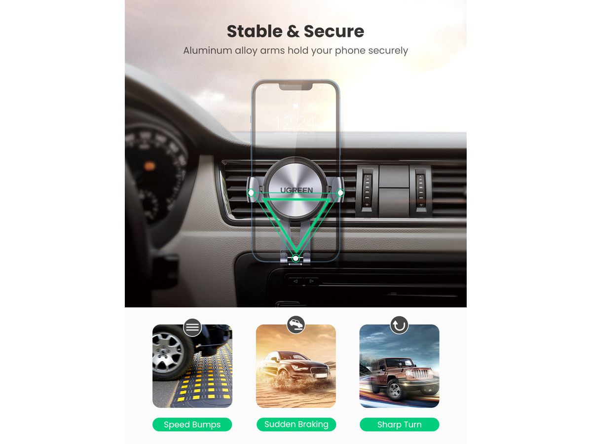 UGREEN Gravity Air Vent Mount 50564 Phone Holder Black/Grey (6957303855643)