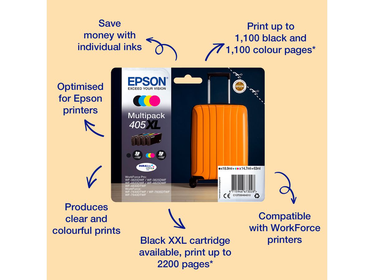 EPSON Cartouche d'encre 405XXL noir T02J14010 WF-7830/7835/7840 2200 pages (8715946672335)