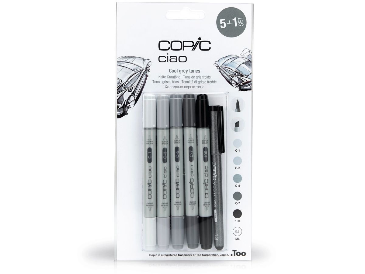COPIC Marker Ciao 22075554 5+1 Set Cool Grey Tones (4013695261386)