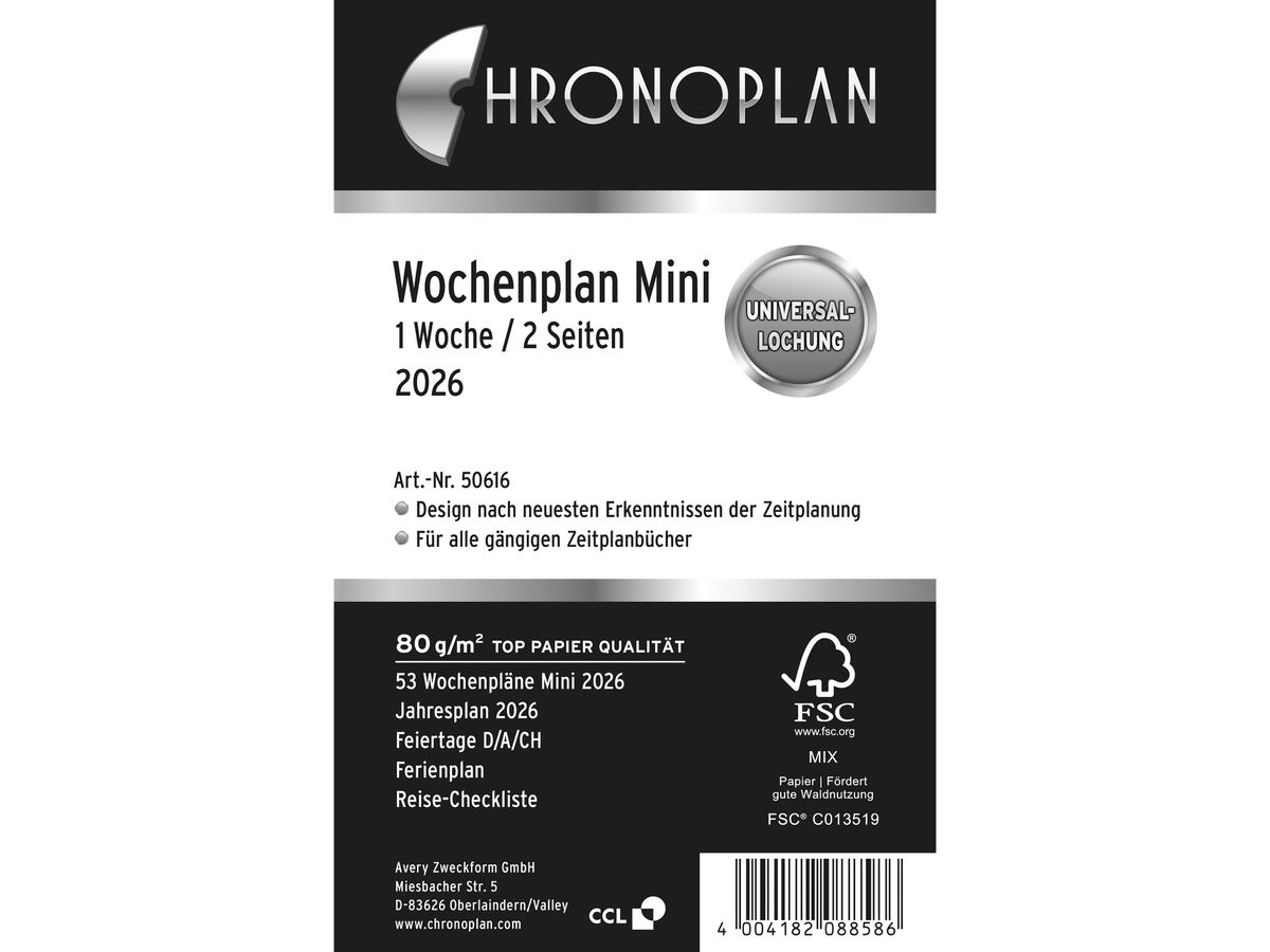 CHRONOPLAN Plan semainier recharge 2026 50616Z.26 1S/2P Mini (4004182088586)