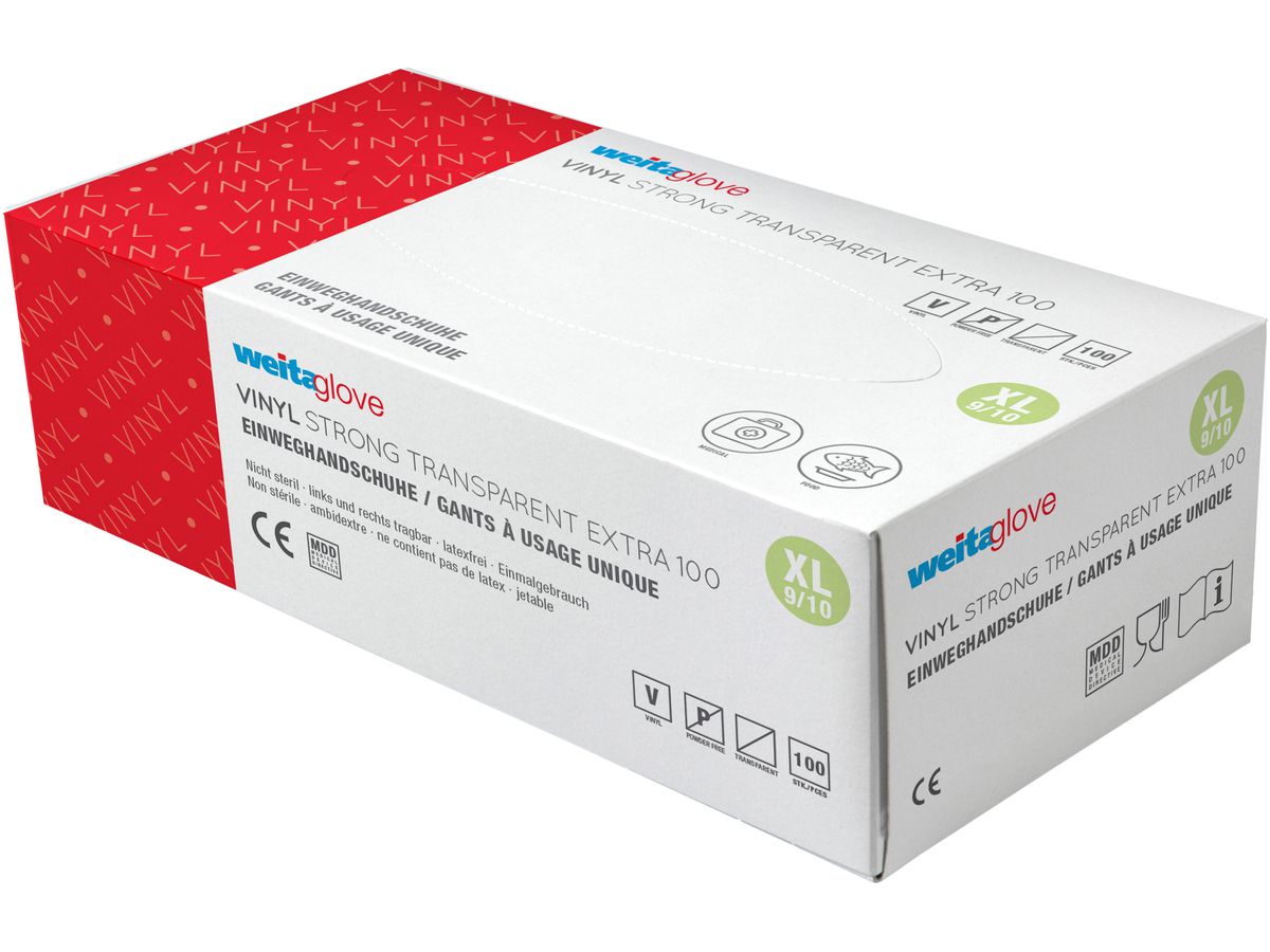 WEITA Gants jetables Vinyl Gr. XL 344671 Strong, transparent 100 pièces (7610588344675)